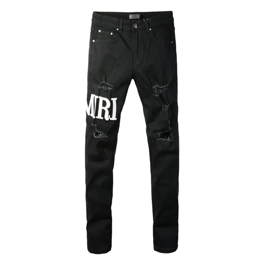 Ripped Weiß Logo Jeans