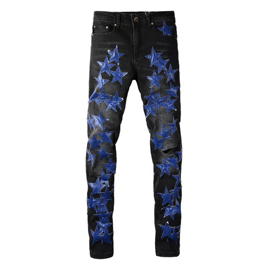 Navy Blau Star Patch Jeans