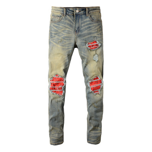 Patch Effect Blau Jeans
