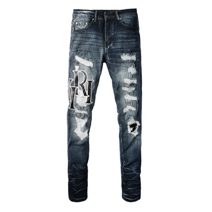 Schwarz Staggered Logo Patch Jeans