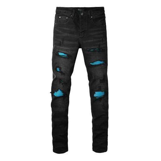 Blau Ripped Patch Jeans