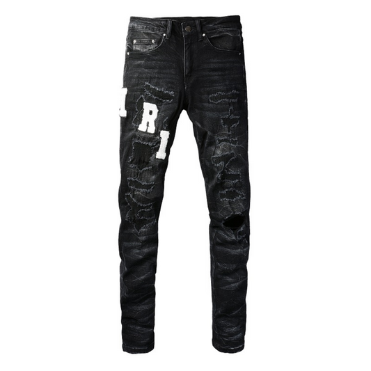 Weiß Logo Distressed Jeans