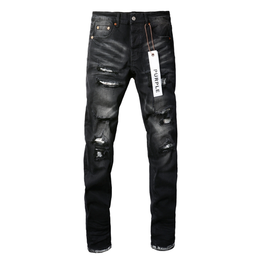 Lila Monogramm Patch Ripped Jeans