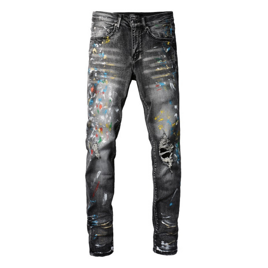 Distressed Paint Jeans