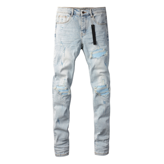 Blau Patch Distressed Jeans