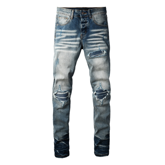 Blau Patch Ripped Jeans