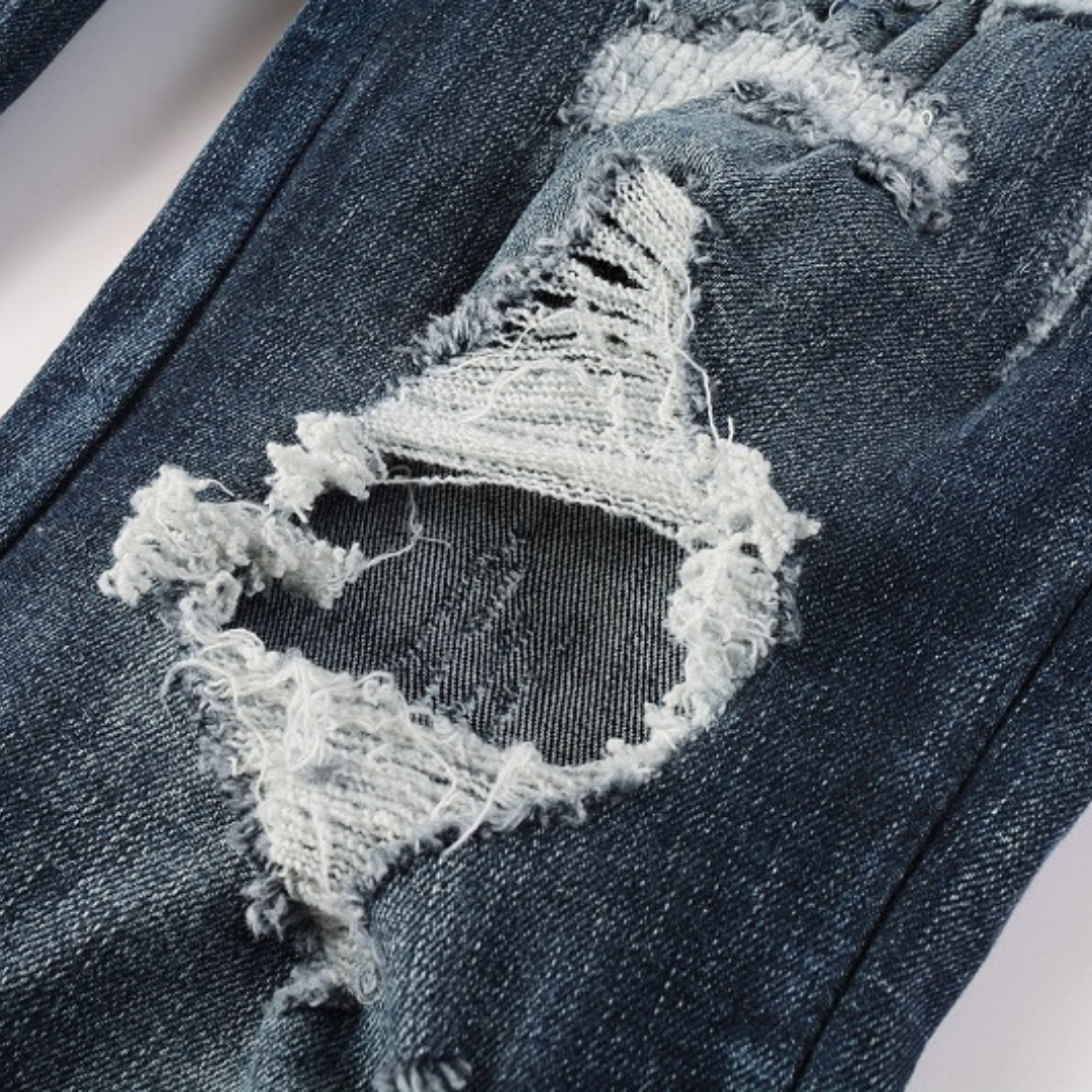 Schwarz Staggered Logo Patch Jeans