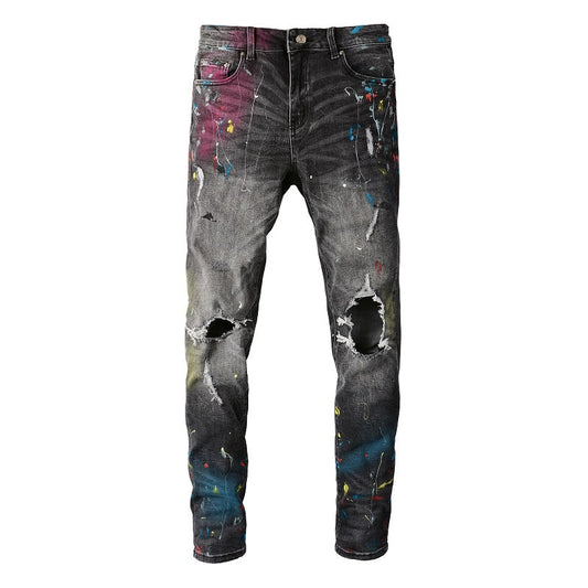 Paint Sprayed Schwarz Jeans