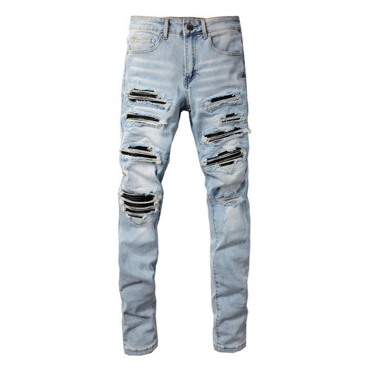 Schwarz Patch Blau Jeans