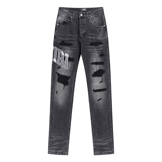 Grau Staggered Logo Jeans